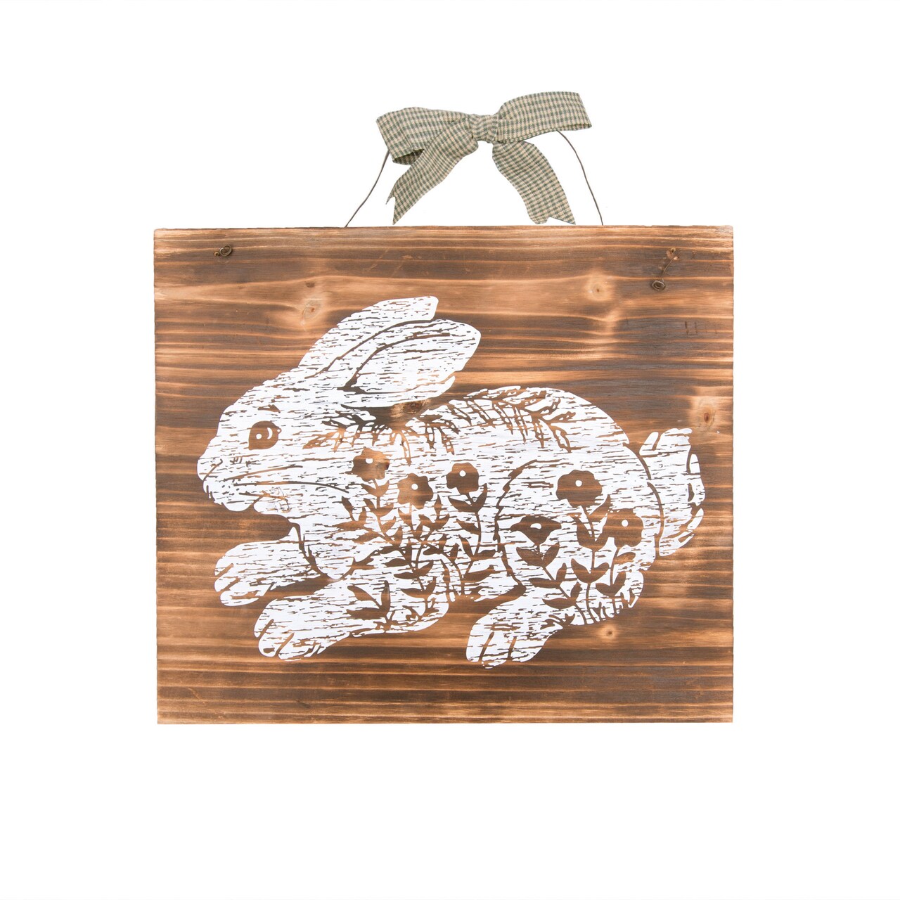 13" x 15" Etched Farmhouse Floral Flowers Easter Rabbit Bunny Wood Hanging Wall Art